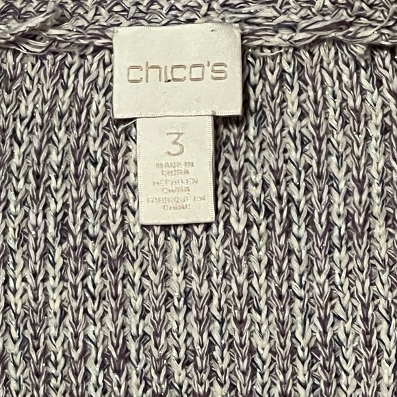 Chico’s Freida fringed open front cardigan in lilac and silver metallic thread - Picture 8 of 11